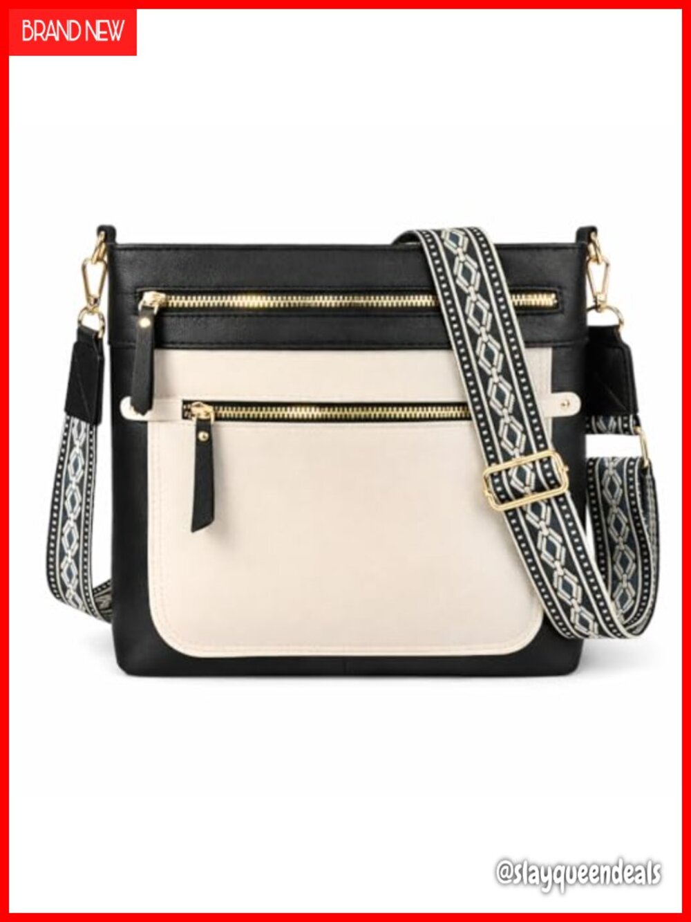 Vegan Leather Crossbody Bag Multi Pocket Wide Strap Travel Purse